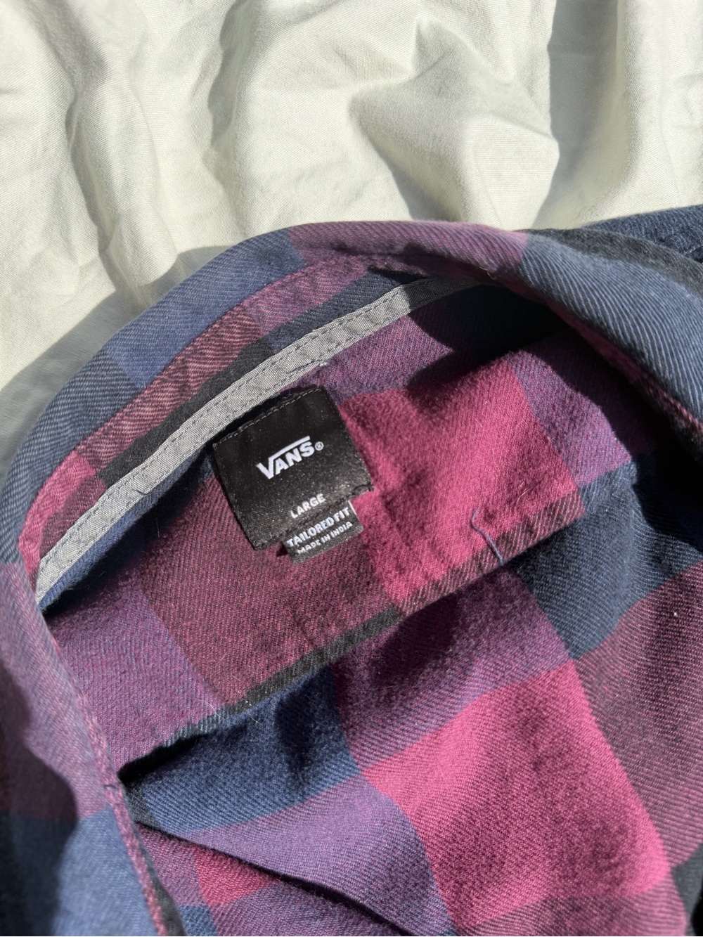 Vans Men's Plaid Button-Down Shirt in Purple and Navy
